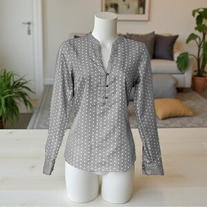 Polka Dot V-Neck Blouse Wide Cuff Puff Sleeve Office Layering